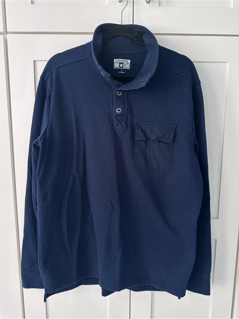 Converse One Star Men's Navy Long-Sleeve Henley with Chest Pocket